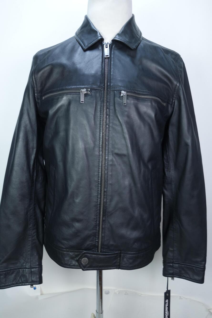 Karl Lagerfeld Paris Jacket Mens Small Black Leather Motorcycle Zip LO5L0246